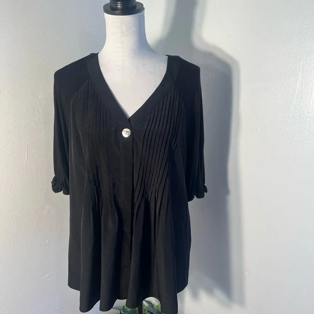 Style& Company PL ladies woven body 100% polyester knit sleeve 95% rayon 5% span